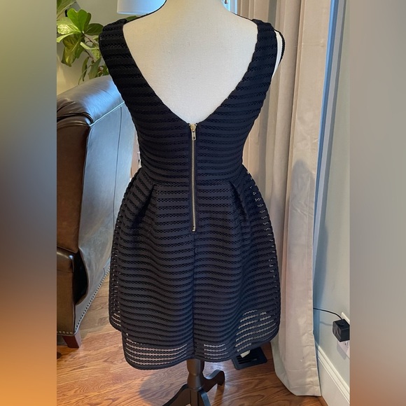 Everly Black Dress with Lace Pattern and Gold Zipper in Back Lined Size Small - Picture 2 of 16